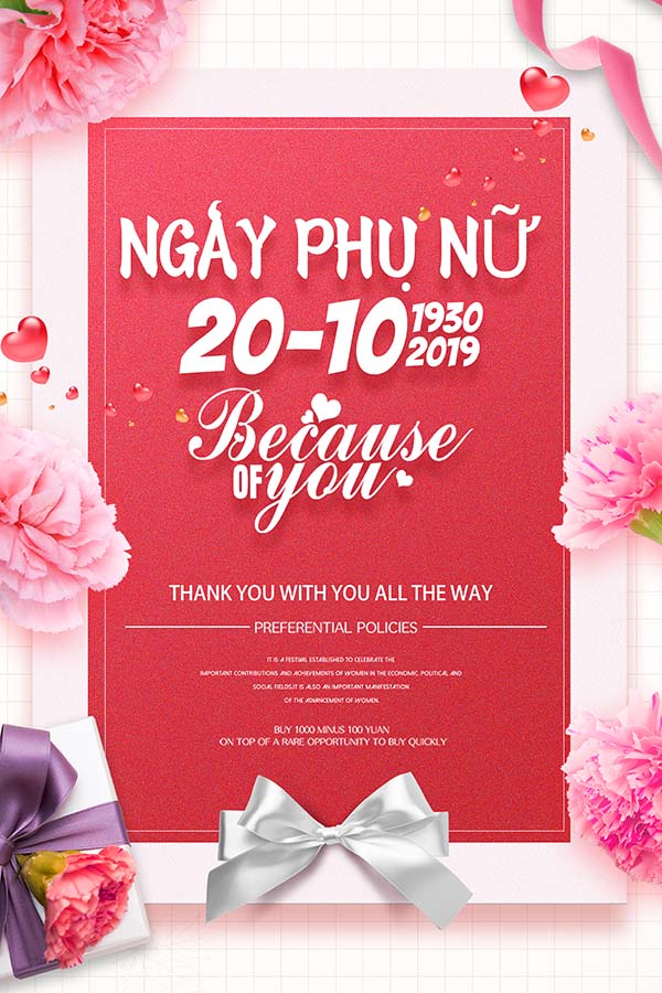 Poster chúc mừng ngày phụ nữ việt nam file PSD mẫu CG288