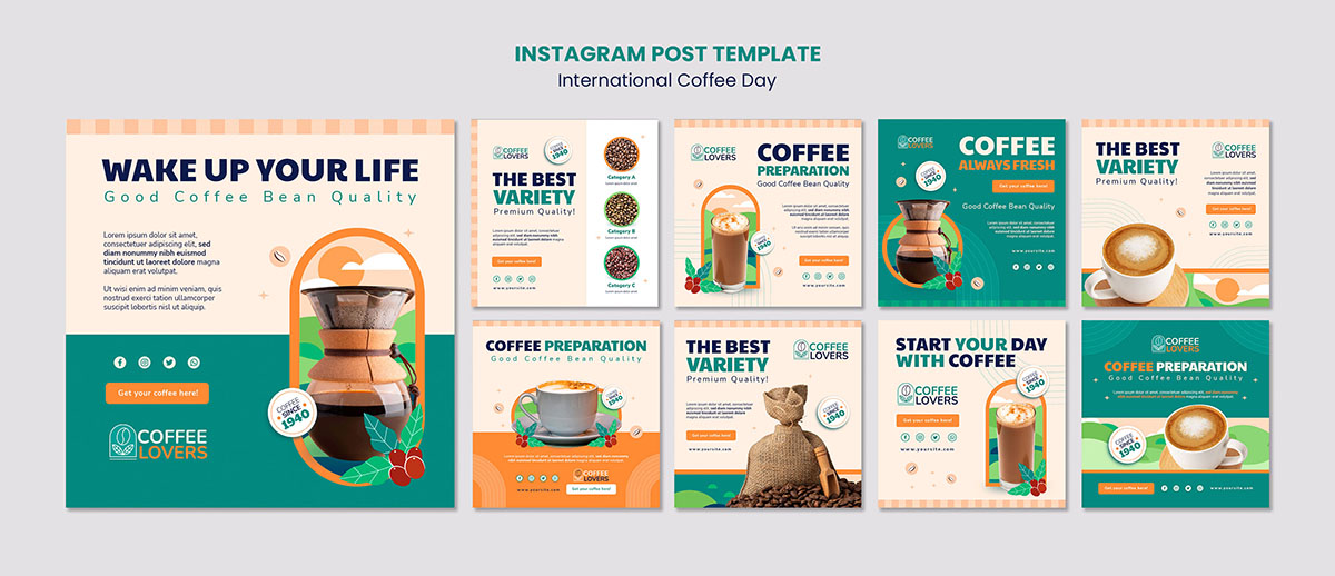 Mẫu bài đăng ảnh coffee trên mạng xã hội file PSD mẫu CF188