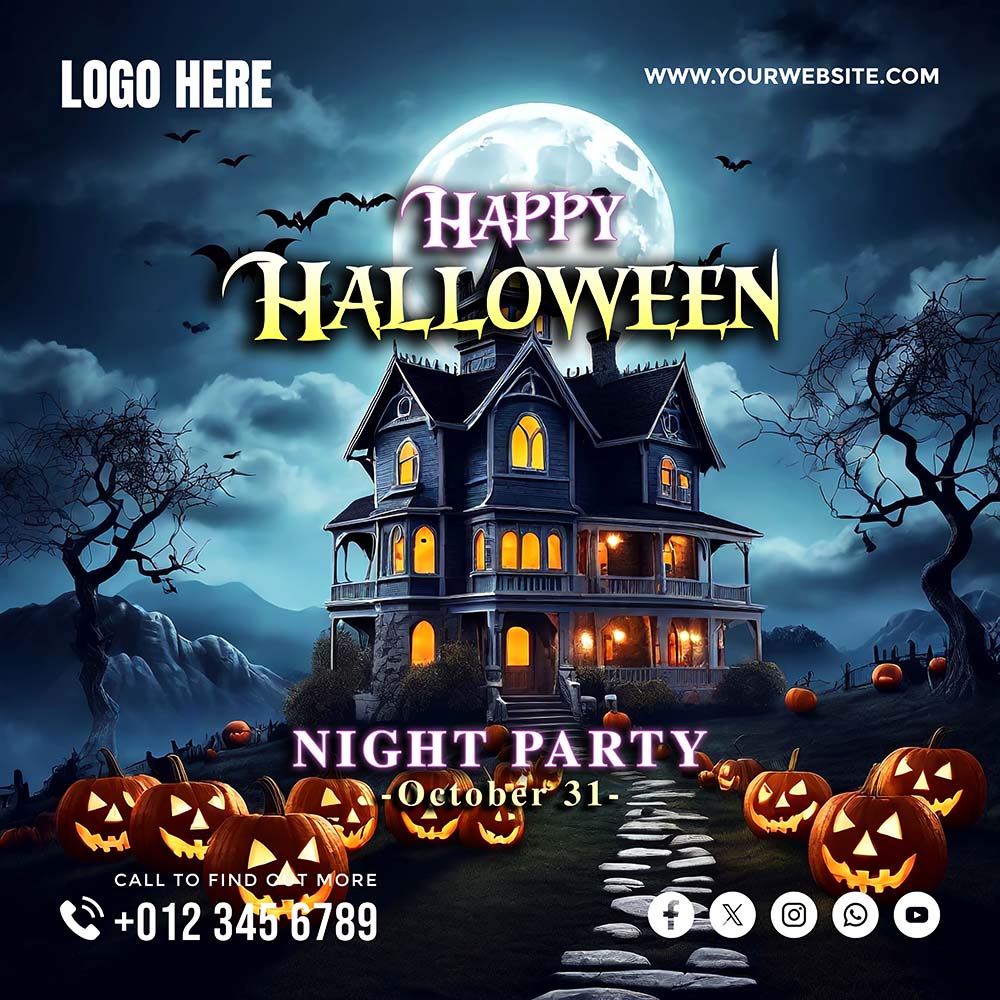 Poster lễ hội halloween kinh dị file PSD mẫu MB288