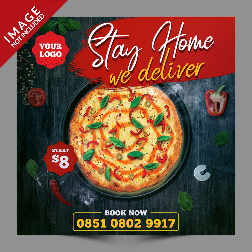 Poster quảng cáo Pizza phô mai nền màu đen K145 file PSD