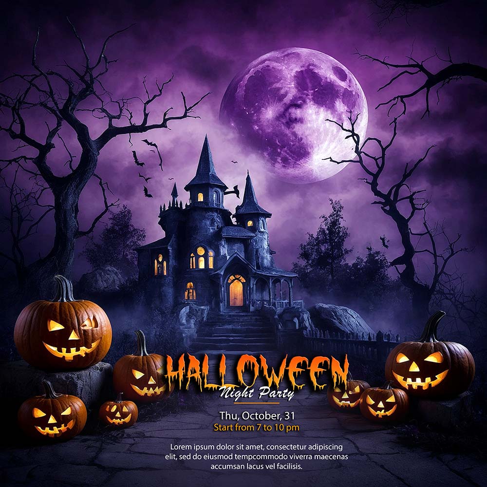 Banner lâu đài lễ hội halloween file PSD - mẫu số 372