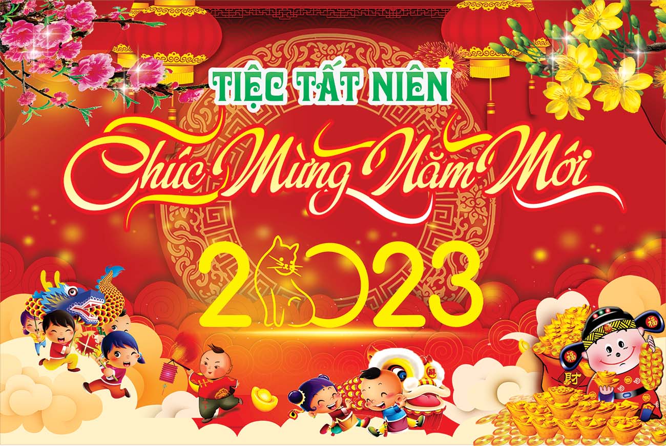 Backdrop tiệc tất niên chúc mừng năm mới mẫu 09 - File Corel