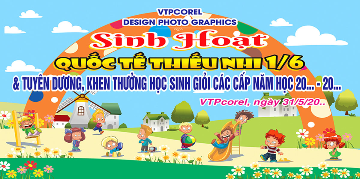 Banner vui chơi ngày quốc tế thiếu nhi file CDR mẫu TN45