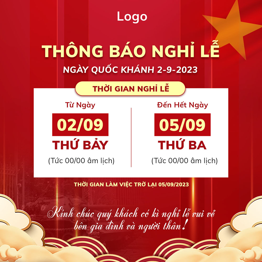 Thông báo nghỉ lễ dịp quốc khánh 02-09 mẫu 05 file PSD