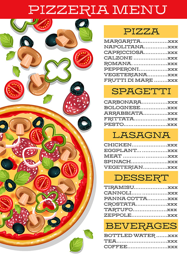 Menu quán bán bánh pizza file EPS và AI mẫu P87