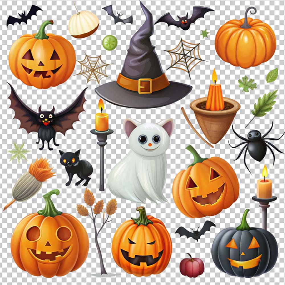 Hình minh họa đồ vật trang trí lễ hội halloween file PSD mẫu MB319