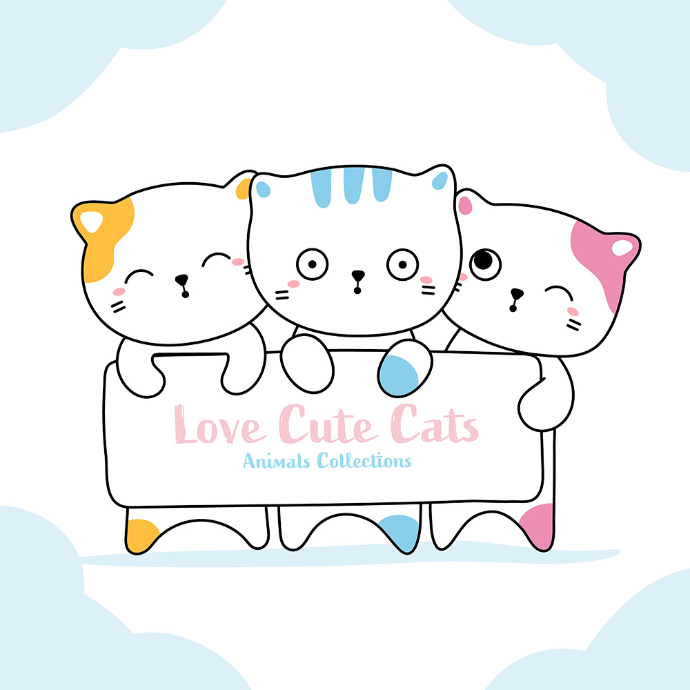 Hình ảnh ba chú mèo cute file vector mẫu CM168