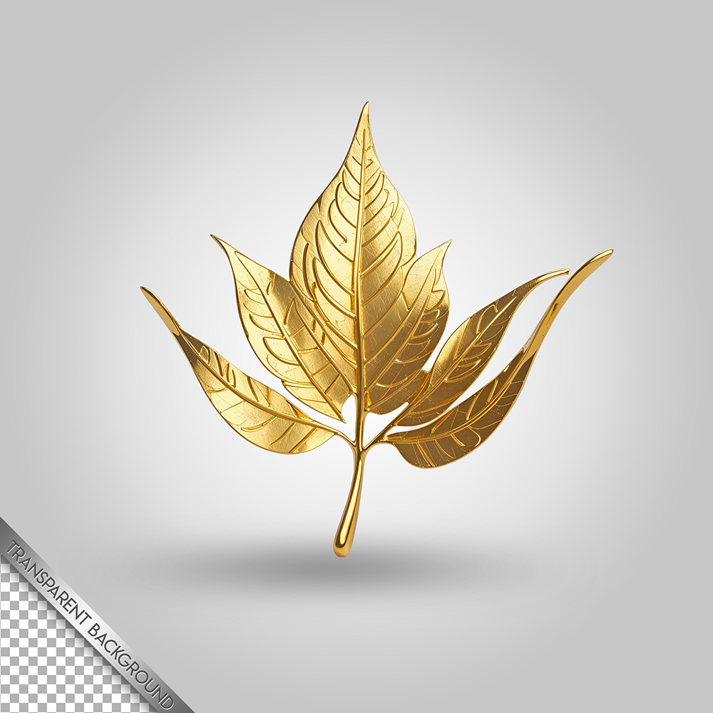 Biểu tượng lá cây 3D vàng gold K45 file PSD