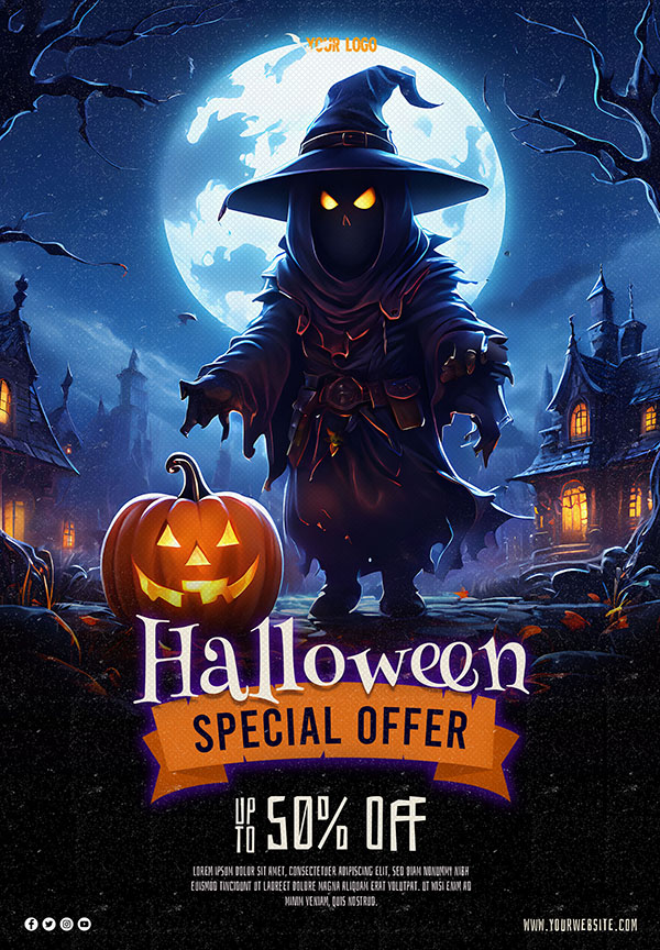 Poster lễ hội halloween kinh dị file PSD mẫu MB301