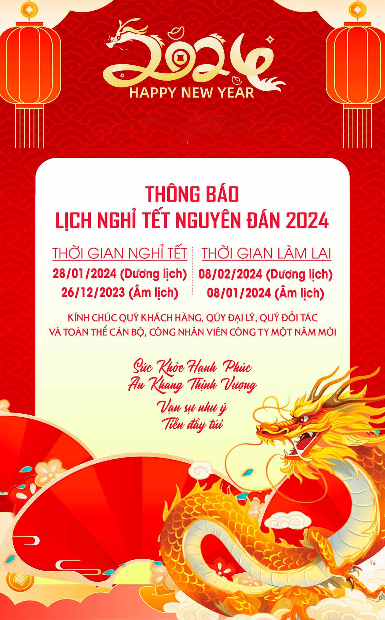 Poster thông báo lịch nghỉ Tết số 03 file Corel