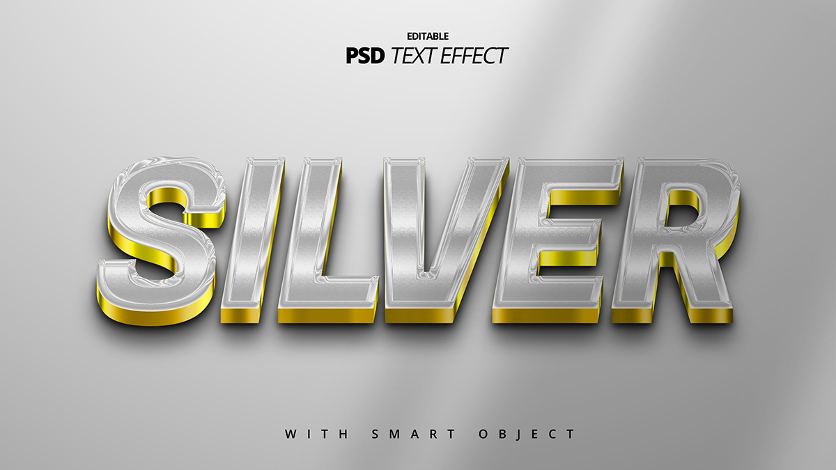 Hiệu ứng chữ 3D màu bạc file PSD mẫu HU555