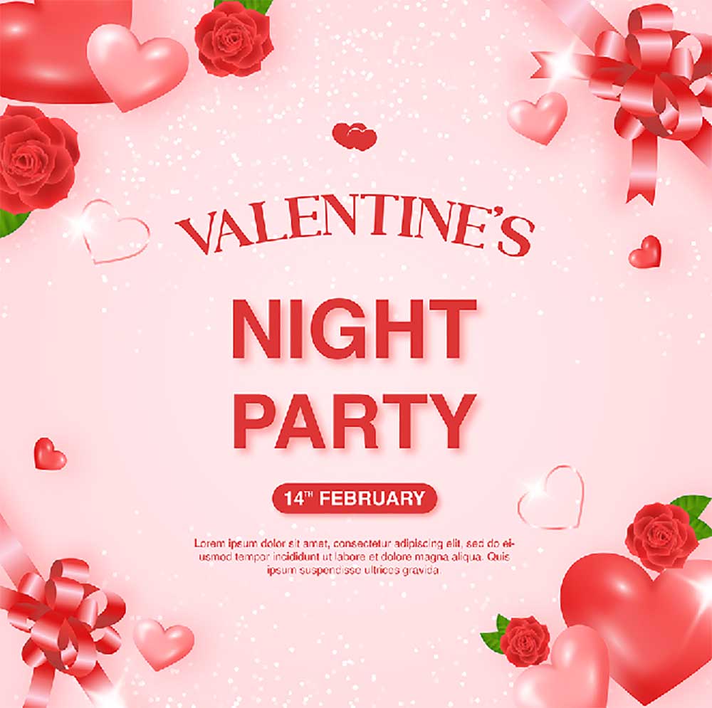 Banner ngày valentine nền hồng lãng mạn file PSD mẫu số 788