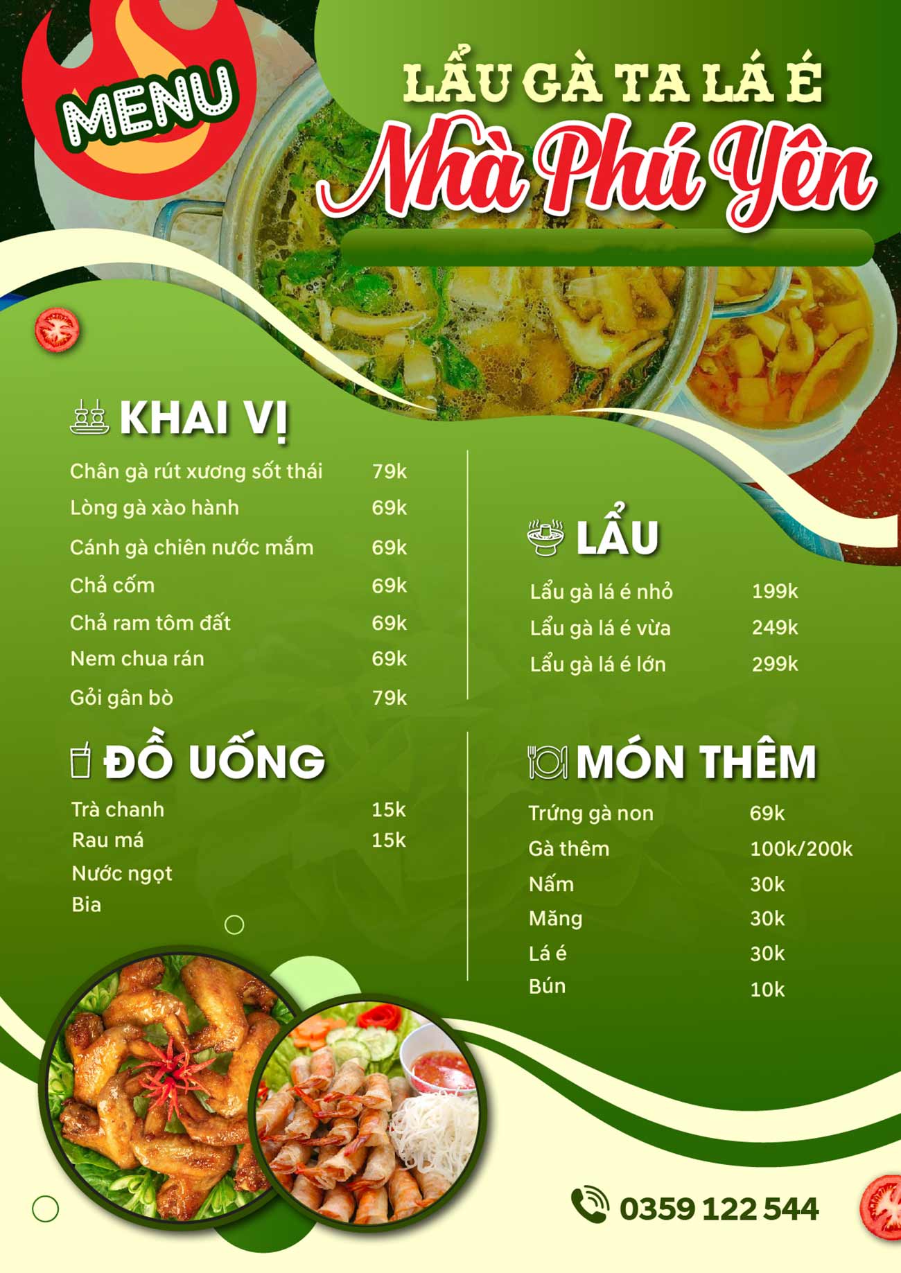 Menu quán lẩu gà lá é file EPS