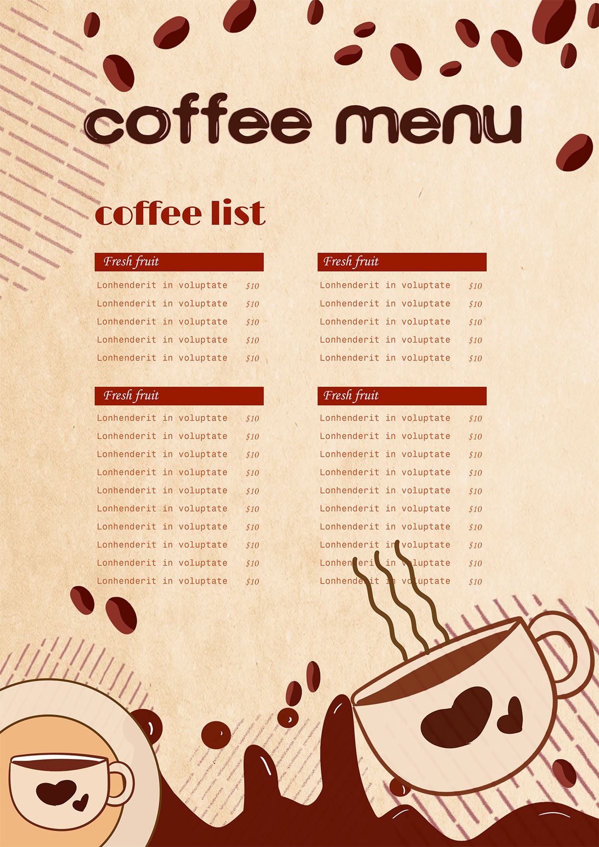 Menu đồ uống quán cafe File PSD