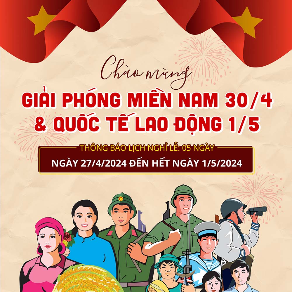 Thông báo nghỉ lễ 30.4 - 01.5 mẫu 36 file PSD