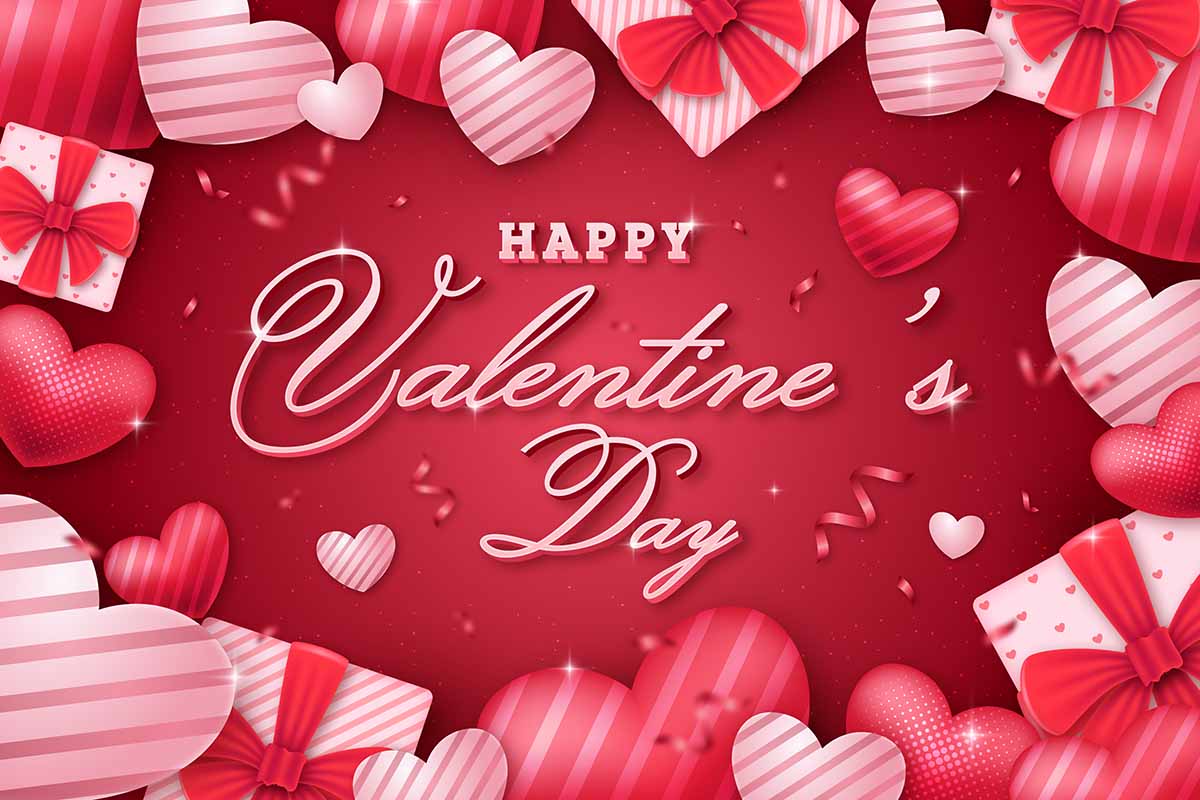 Banner hộp quà cùng trái tim hồng valentine file vector mẫu số 214