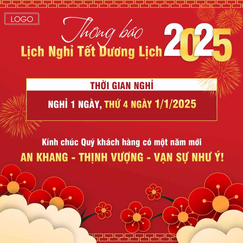 Thông báo lịch nghỉ tết dương lịch năm 2025 file PSD mẫu số 609