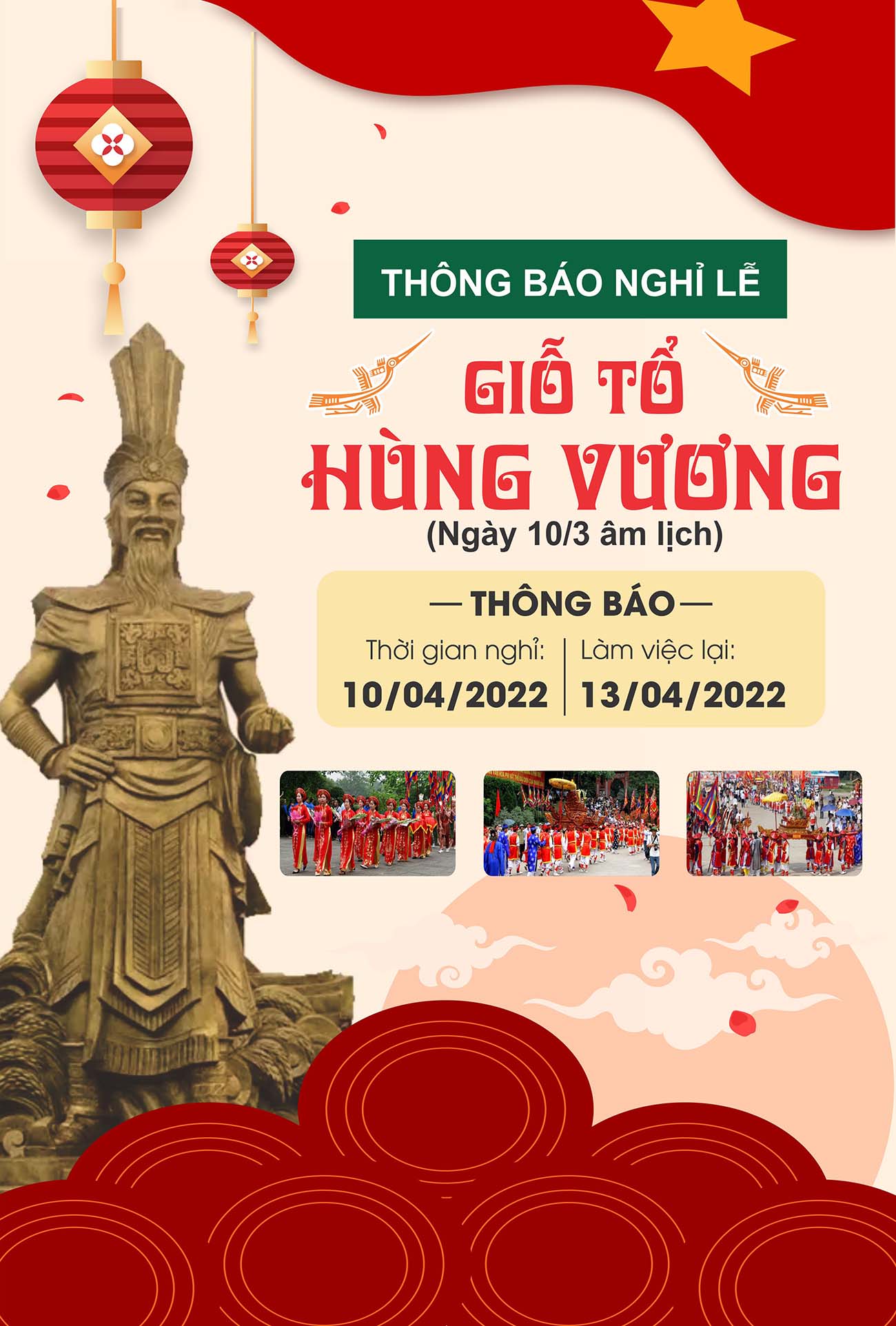 Thông báo nghỉ lễ giỗ tổ Hùng Vương 10-3 mẫu 37 file CDR