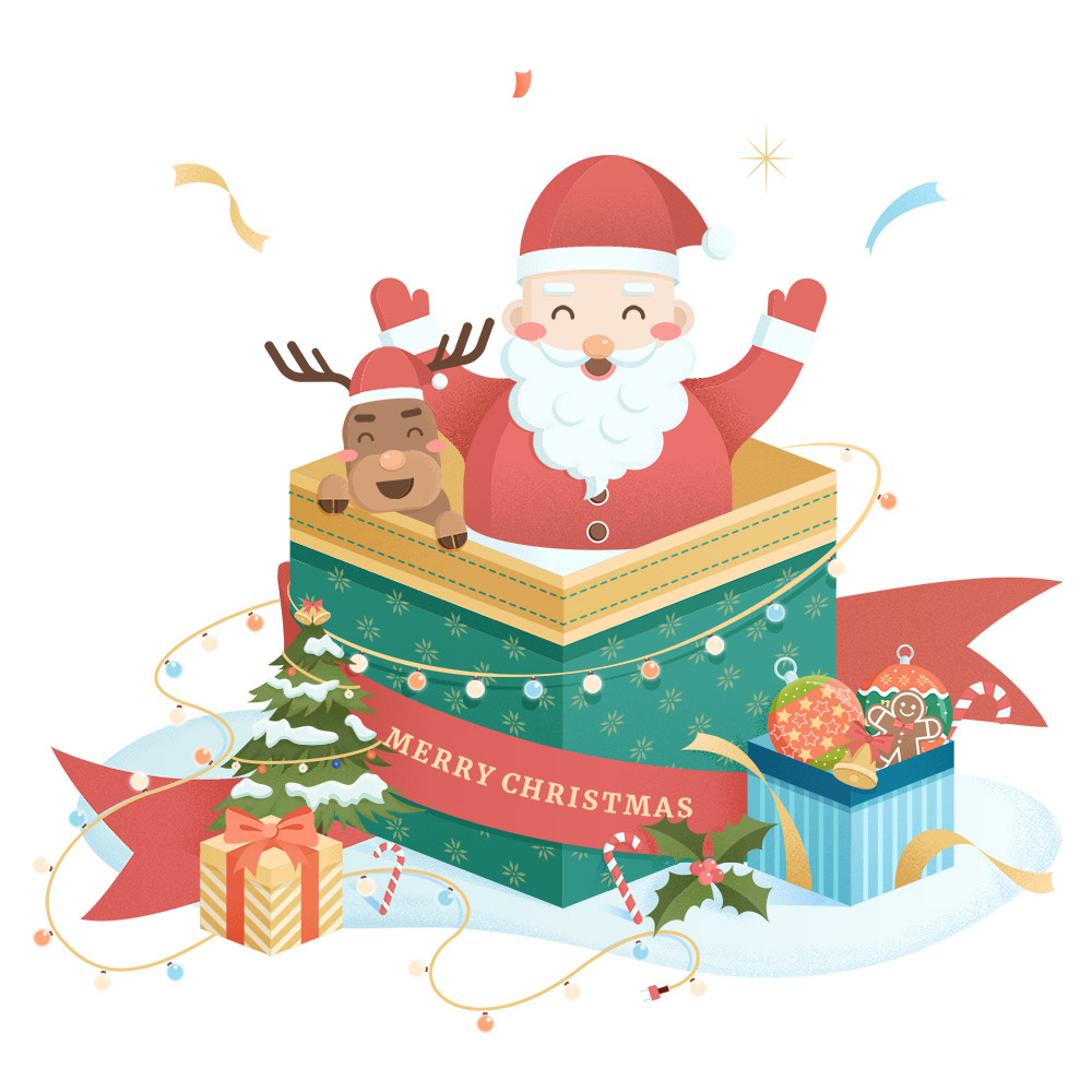 Hình minh họa ông già noel trong hộp quà file PSD mẫu số 326