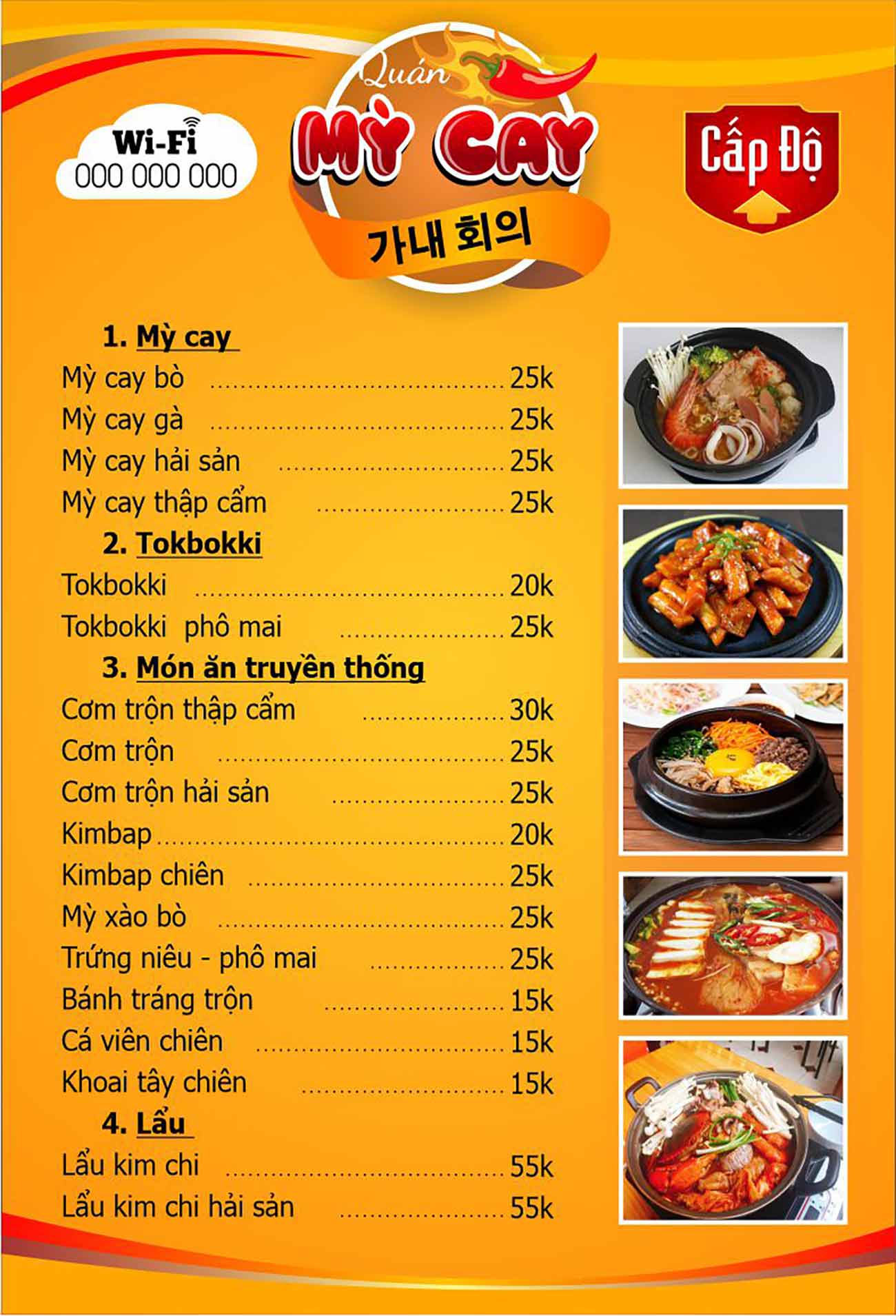 Menu quán mỳ cay file CDR