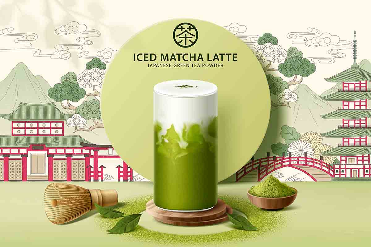 Banner cốc matcha latte file vector mẫu số 380