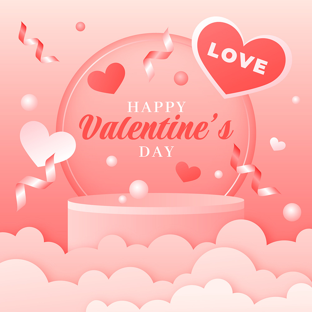 Banner bục 3D ngày lễ valentine màu hồng file vector mẫu BV34