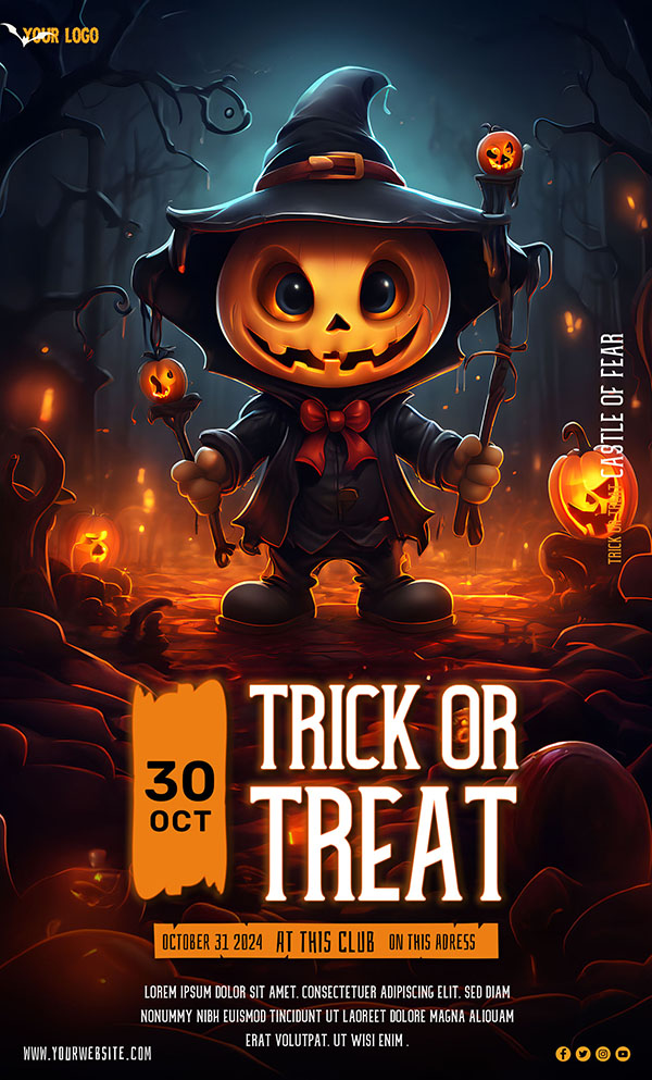 Poster lễ hội halloween kinh dị file PSD mẫu MB398