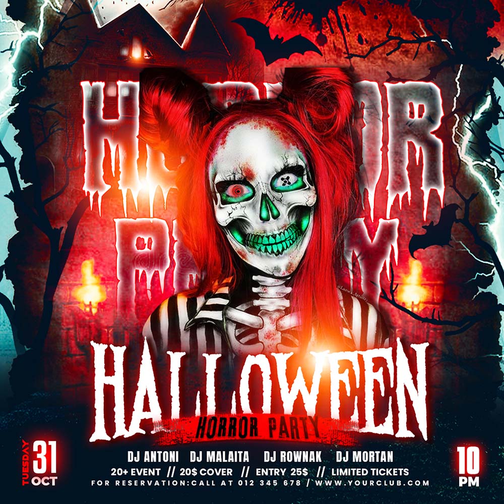 Poster lễ hội halloween kinh dị file PSD mẫu MB185