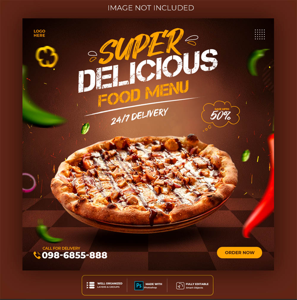 Banner quảng cáo bánh pizza nướng file PSD - mẫu số 833