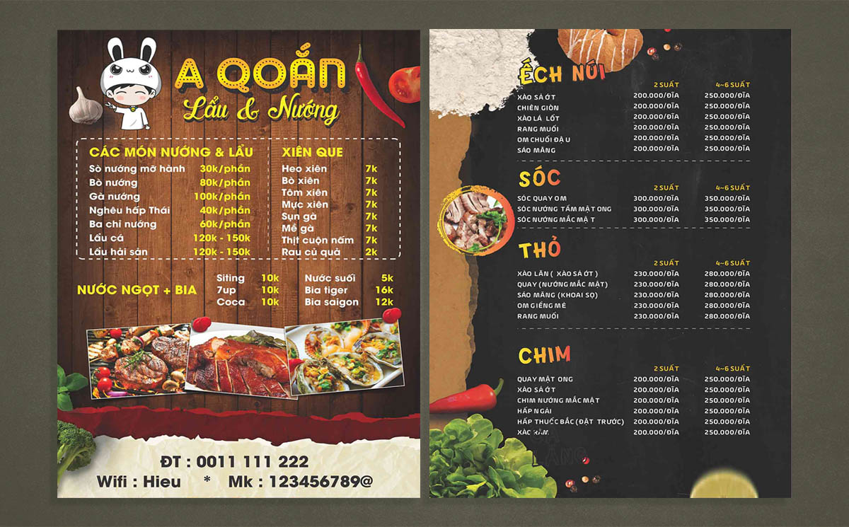 Menu quán lẩu nướng file CDR