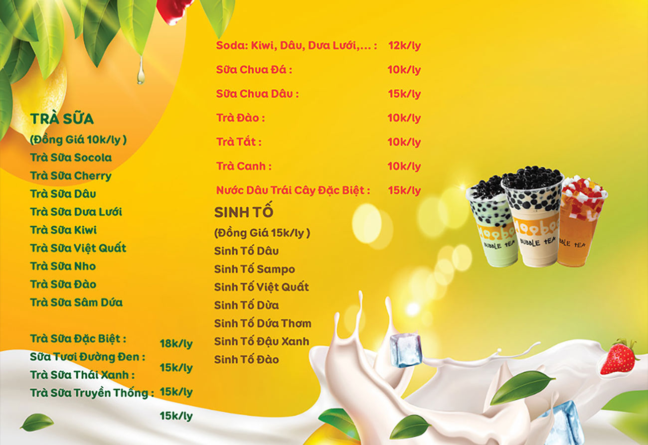 Menu quán ăn vặt file CDR