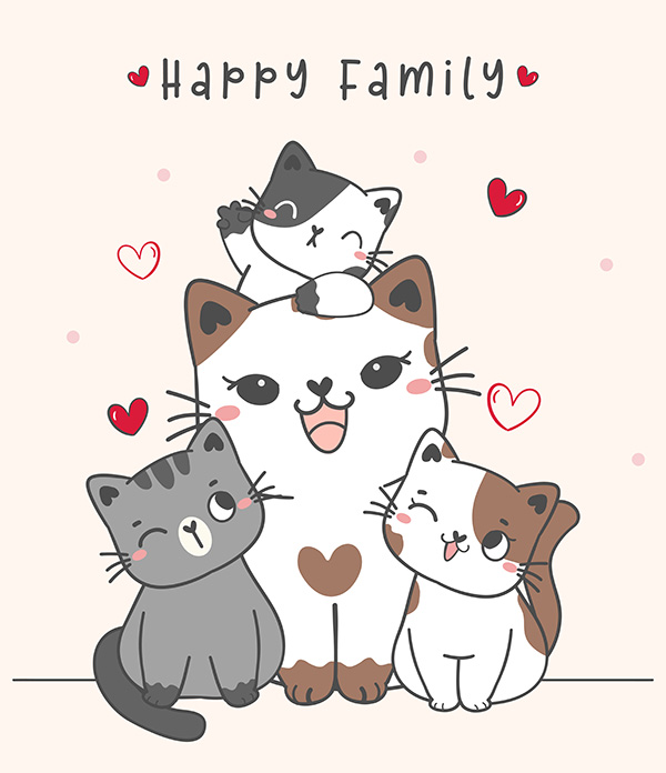 Hình ảnh gia đình mèo cute file vector mẫu CM81