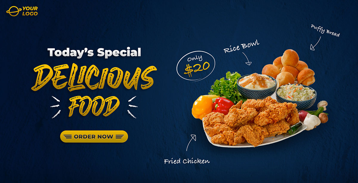 Banner quảng cáo gà tẩm bột chiên giòn kèm salad C30 file PSD