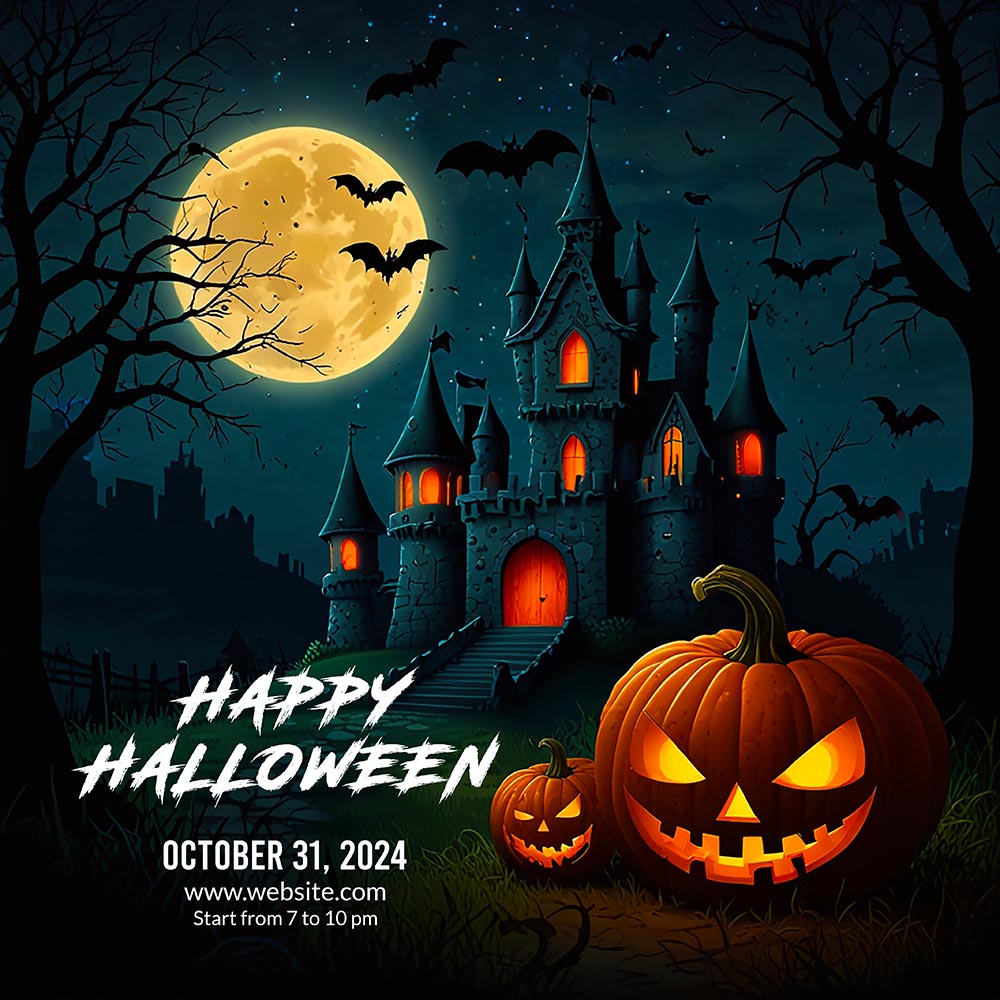 Banner lâu đài ma quái halloween file PSD - mẫu số 515