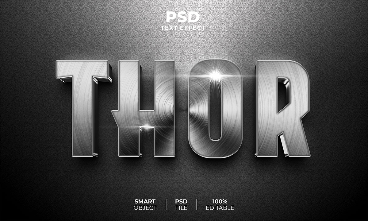 Hiệu ứng chữ 3D màu bạc file PSD mẫu HU519