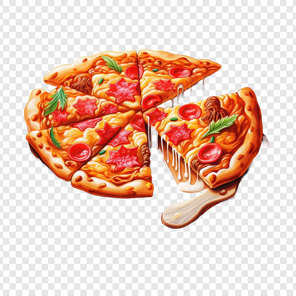 Hình minh họa bánh pizza nhân lạp xưởng phô mai chảy file PSD - mẫu số 839