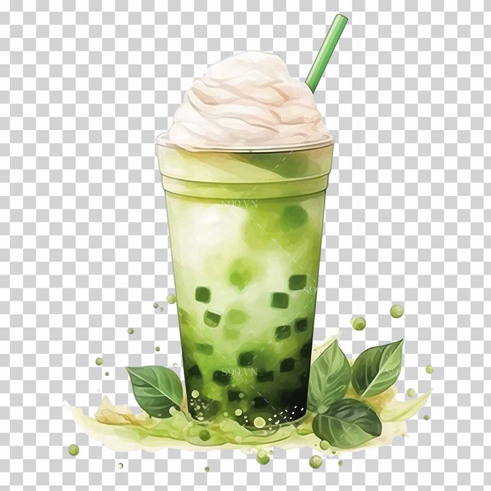 Hình minh họa cốc trà sữa matcha file PNG mẫu số 417