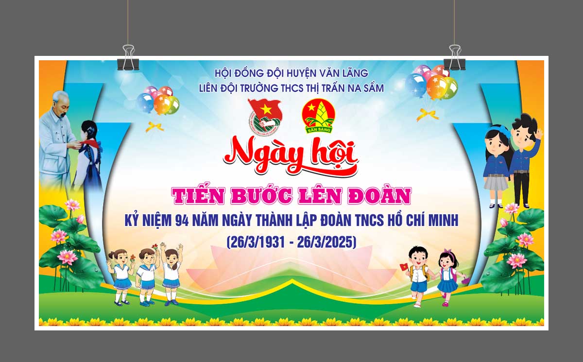 Backdrop ngày hội tiến bước lên đoàn - ngày thành lập đoạn TNCS Hồ Chí Minh