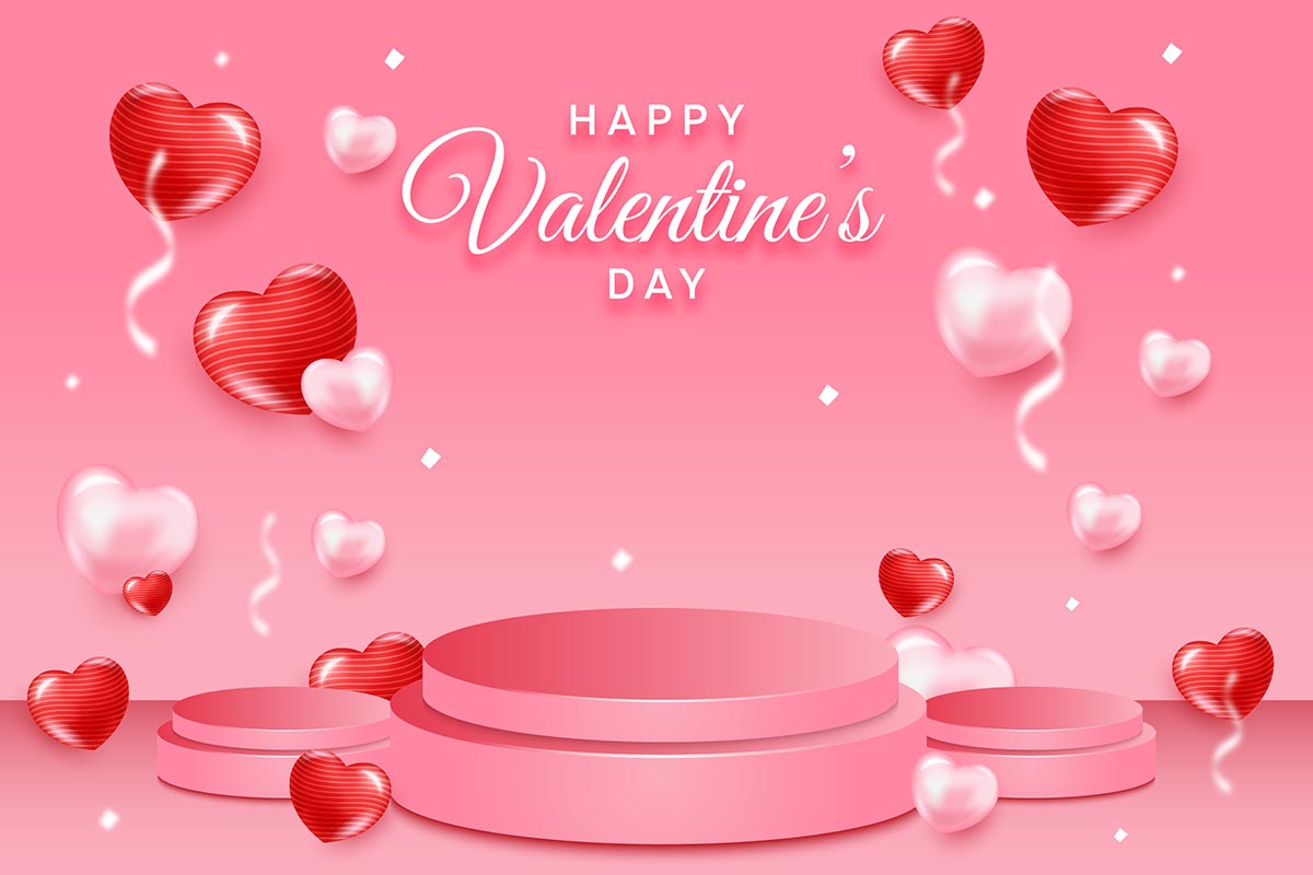 Banner bục 3D nền hồng valentine file vector mẫu số 725