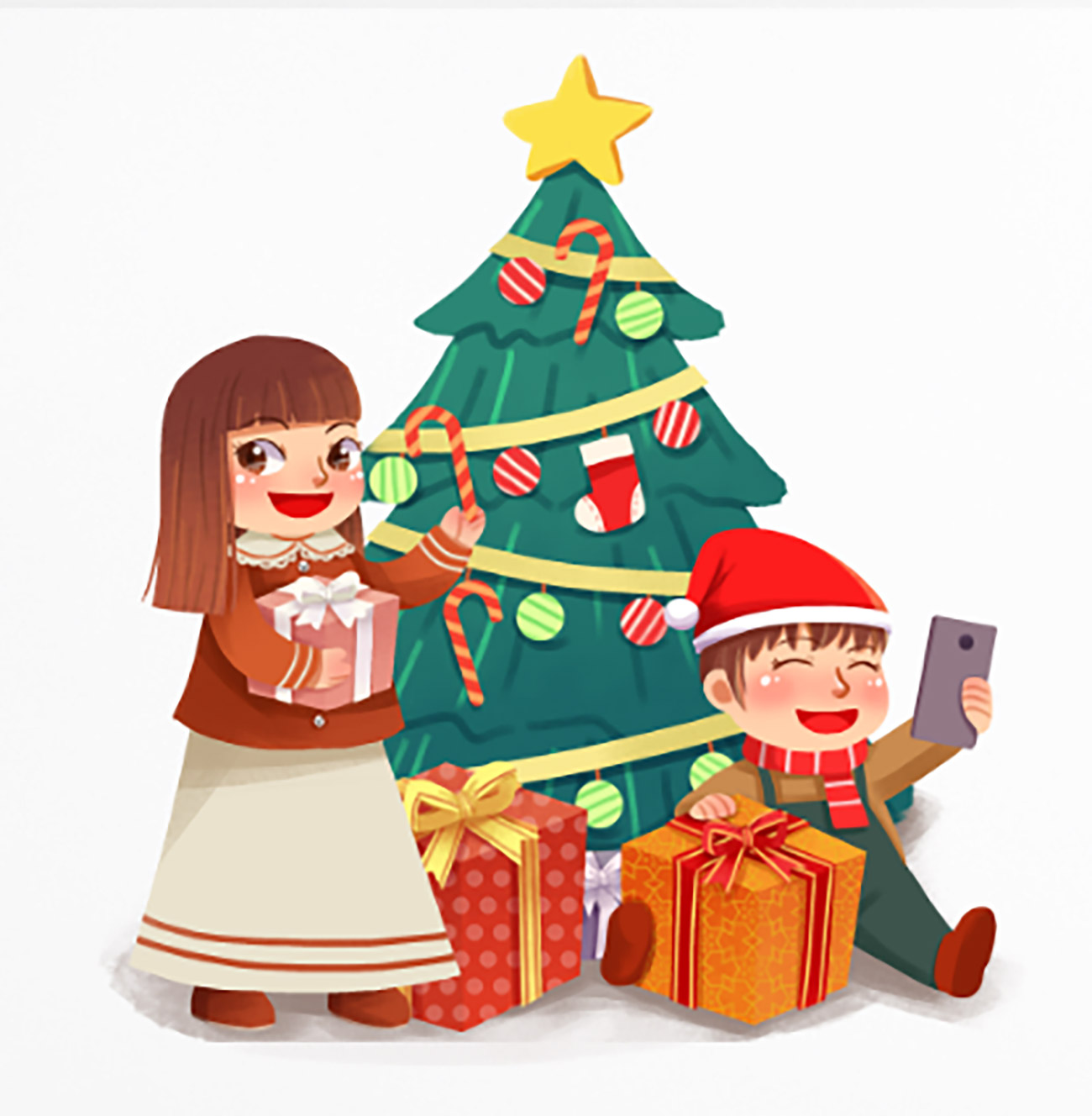 Ảnh minh họa 2 chị em vui vẻ nhận quà noel file PSD