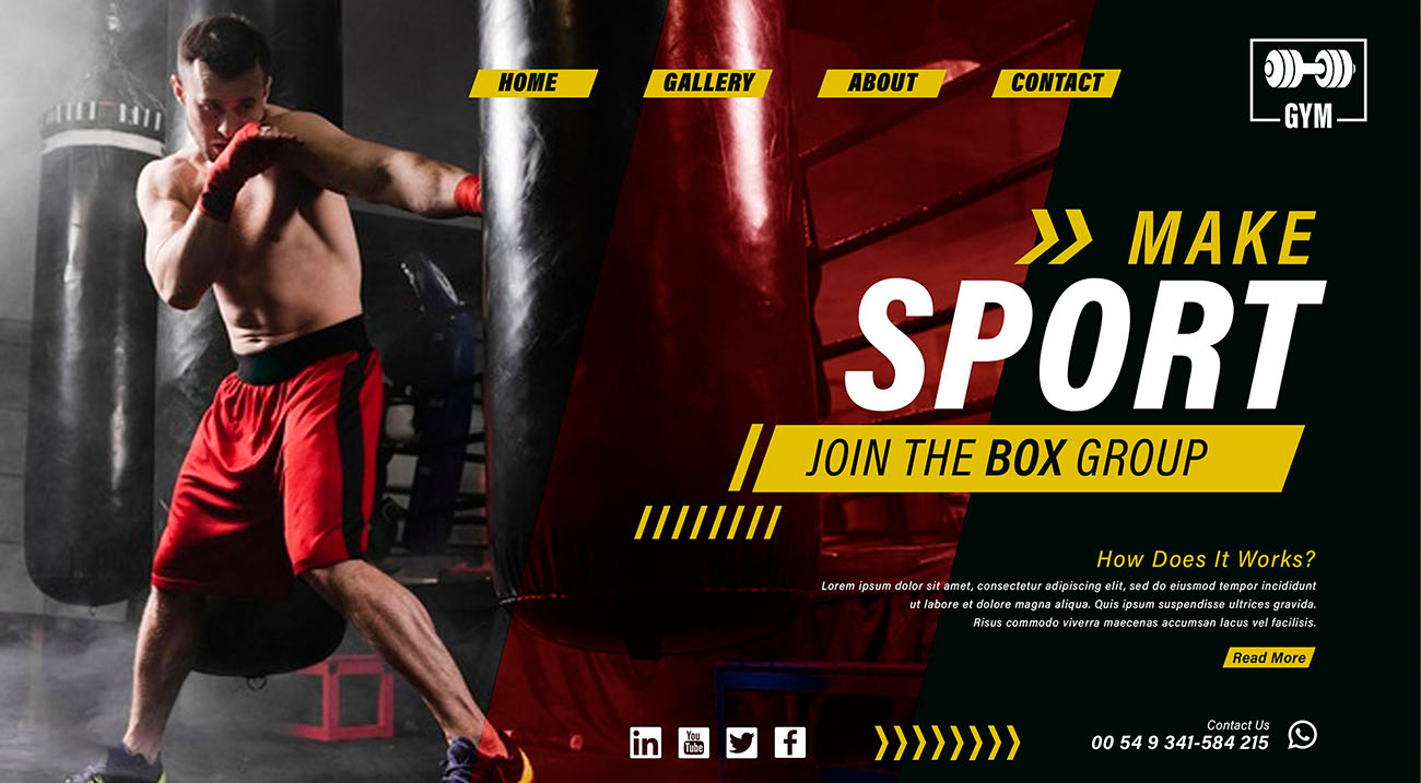 Banner trung tâm thể hình luyện tập boxing A45 file PSD