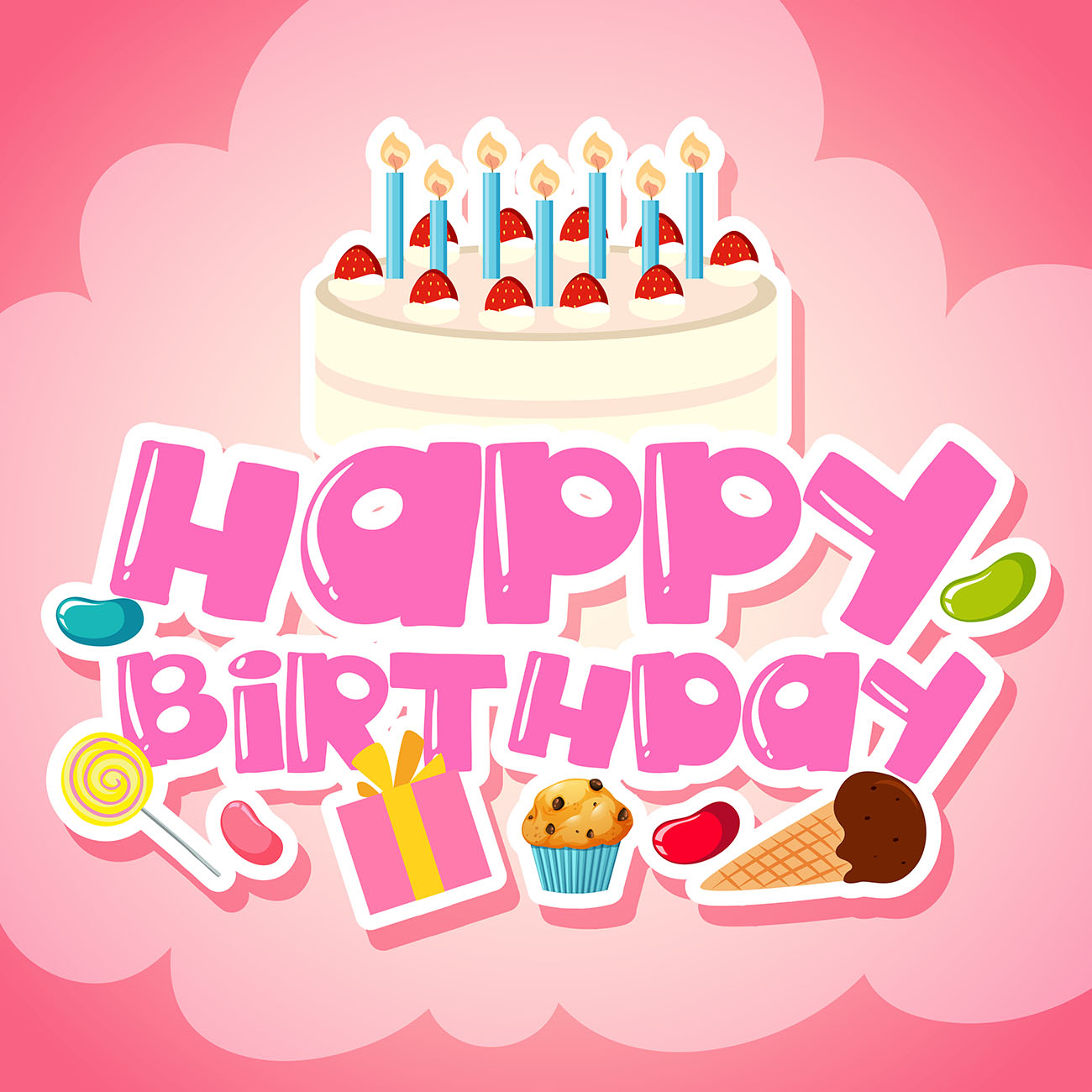 Bộ chữ typo happy birthday mềm mại file EPS và AI mẫu K187