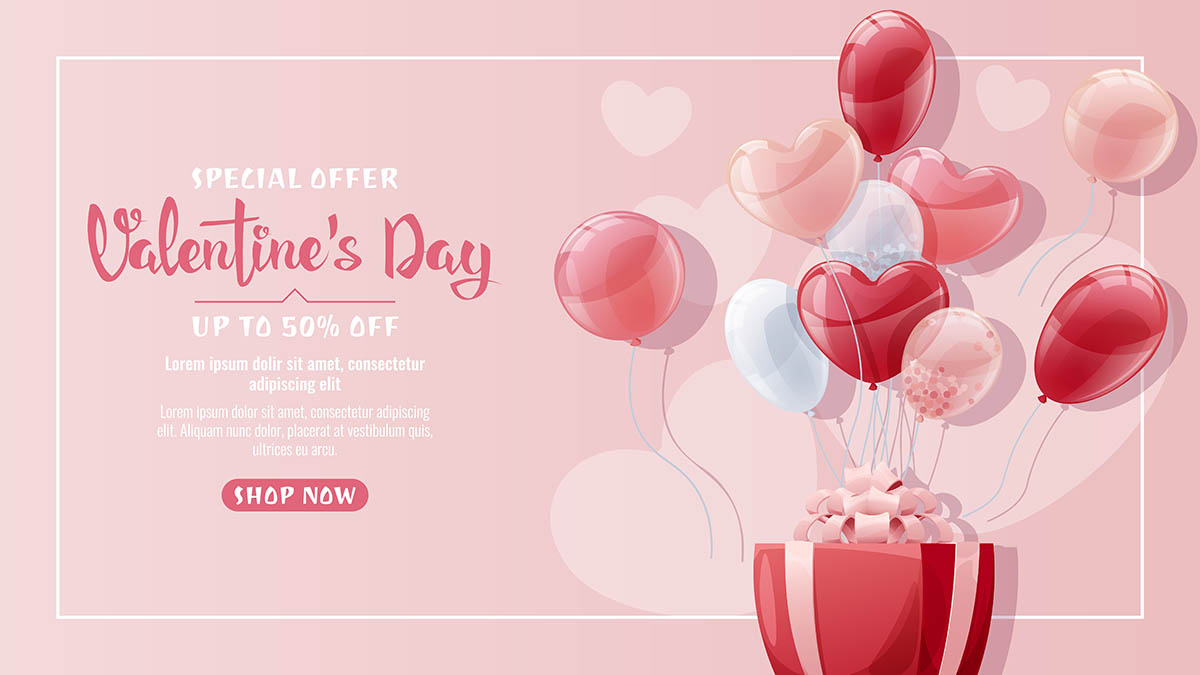 Banner sale dịp valentine trái tim và hộp quà tặng file vector mẫu số 789