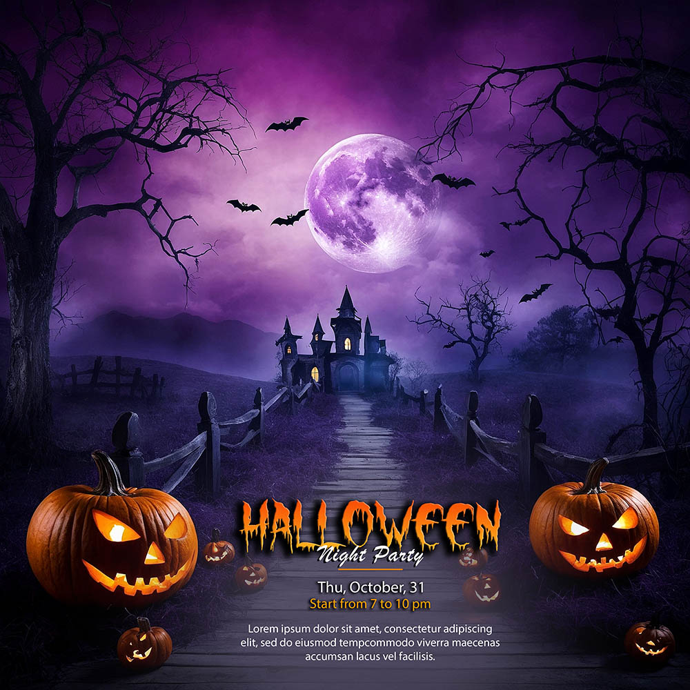 Banner khu rừng ma quái halloween file PSD - mẫu số 131