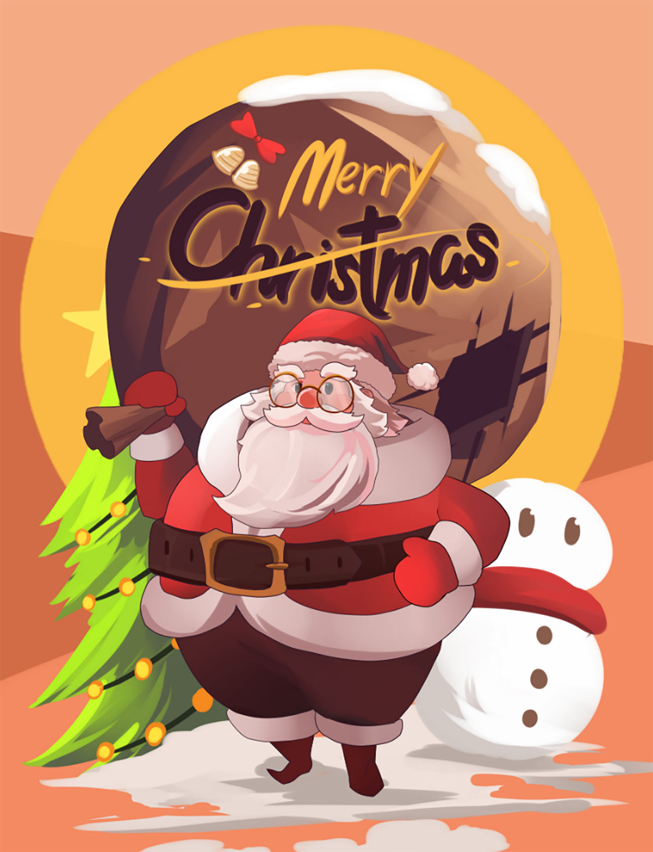 Poster ông già noel vác túi quà khổng lồ file PSD