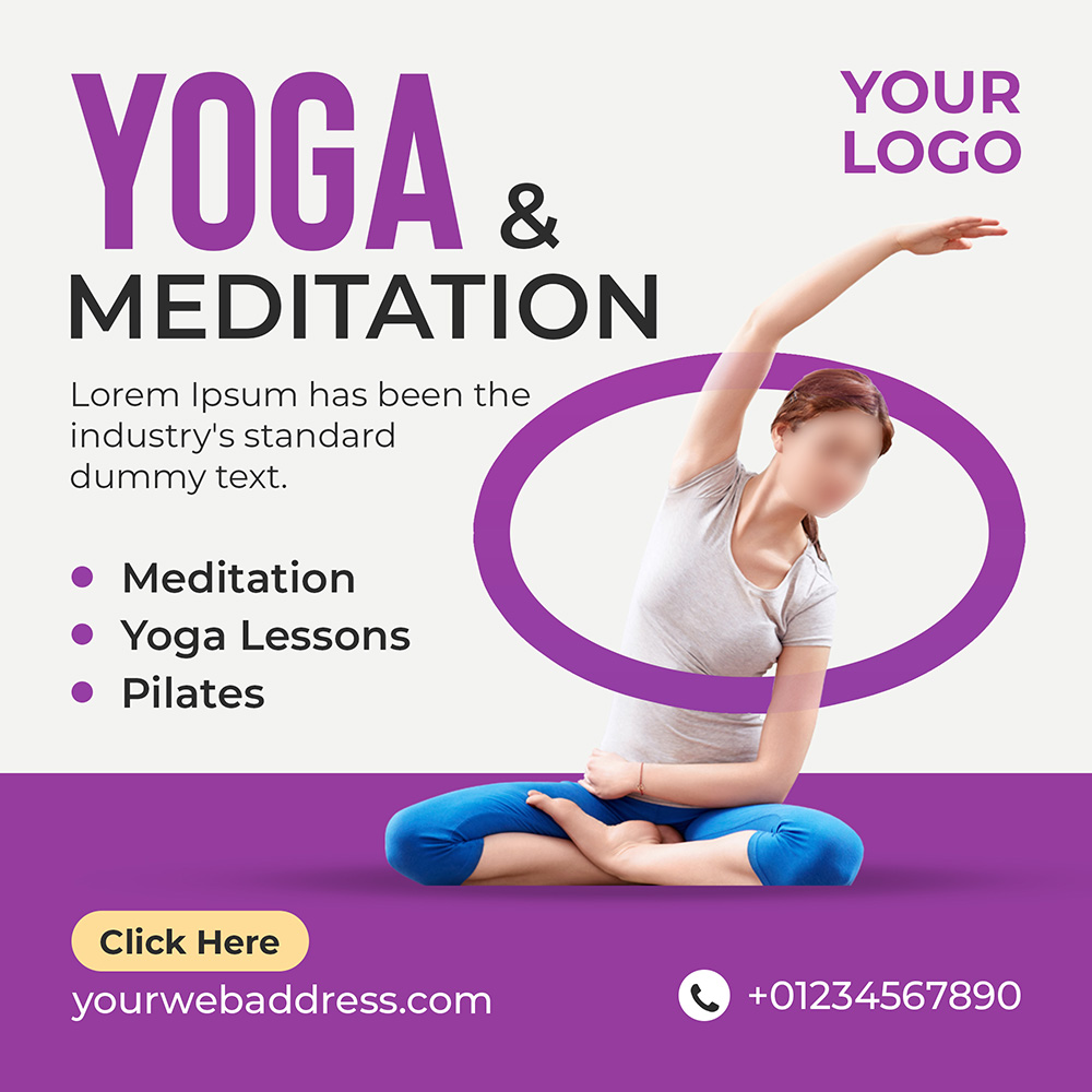 Poster lớp học yoga nền tím và trắng Y31 file PSD