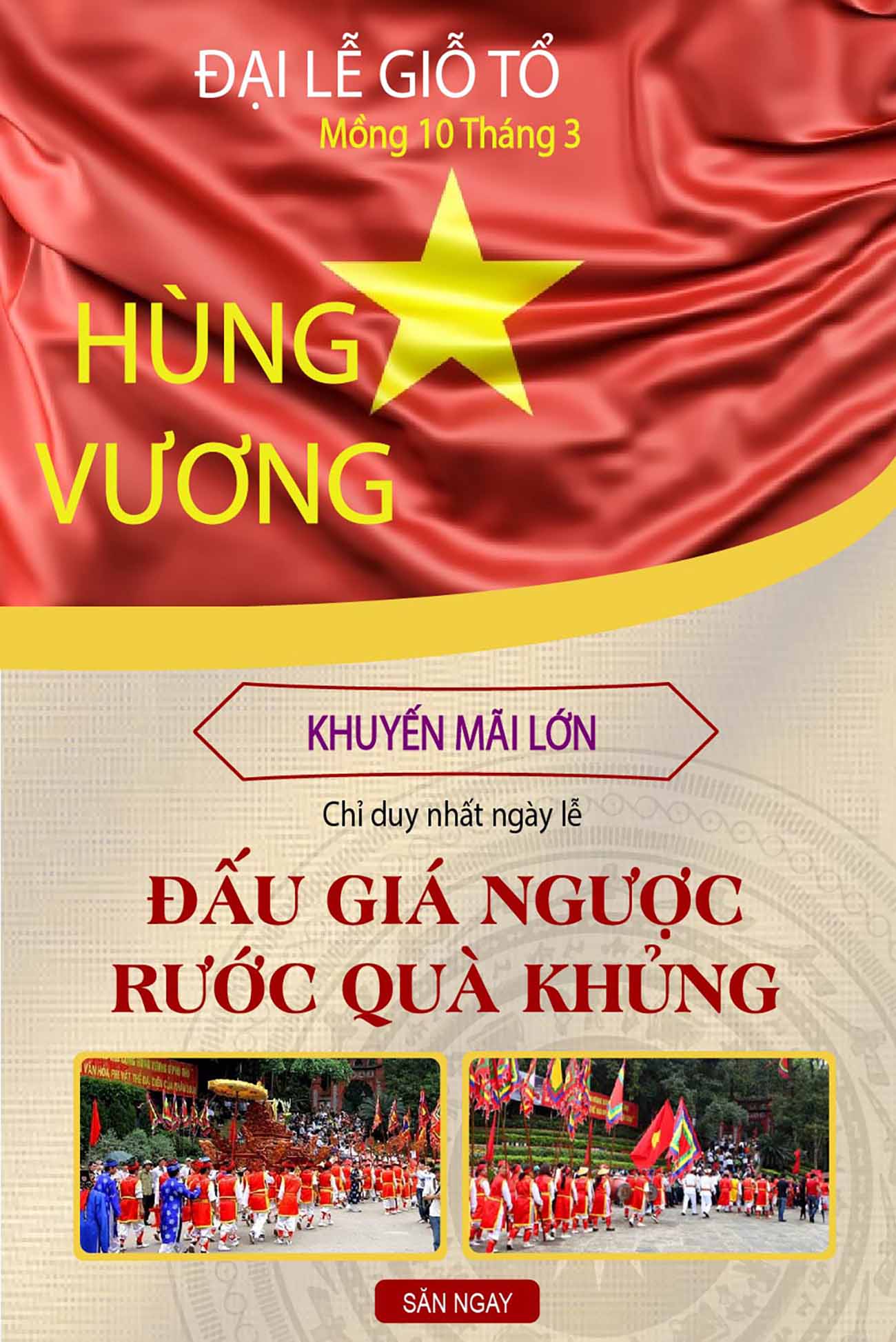 Poster đấu giá khuyến mại mừng giỗ tổ Hùng Vương 10-3 mẫu 51 file AI