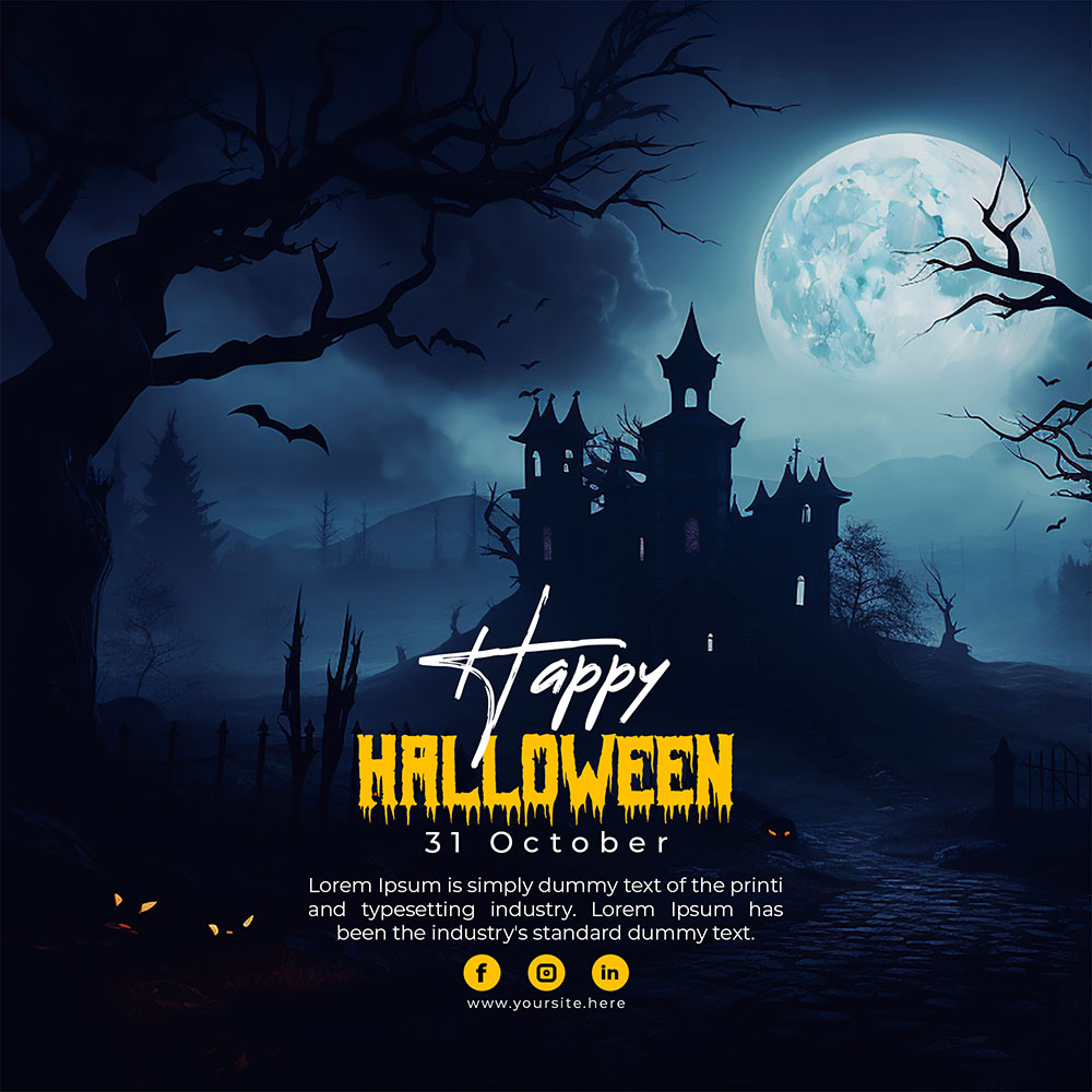 Banner lâu đài ma quái halloween file PSD - mẫu số 552