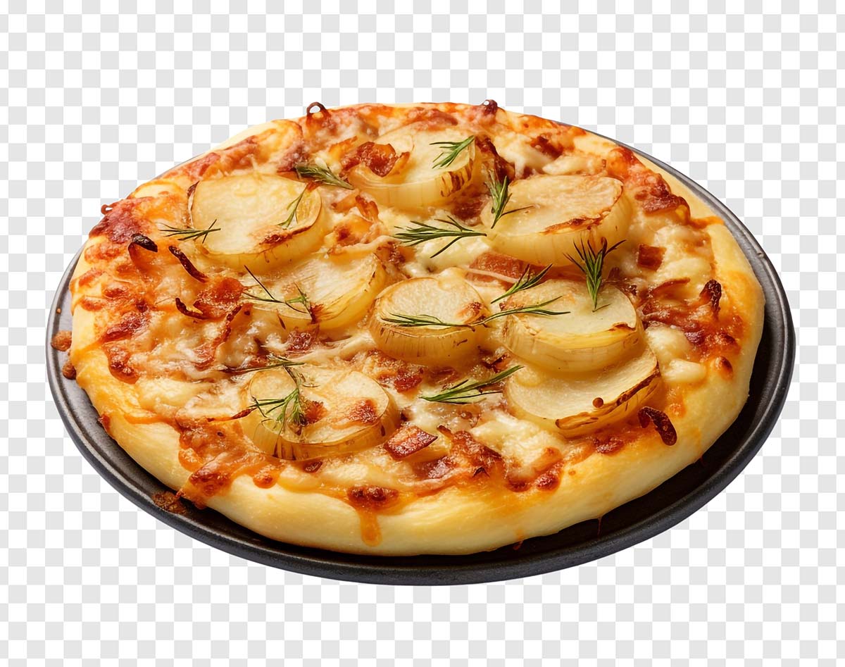 Hình minh họa bánh Pizza với hành và khoai tây K80 file PSD