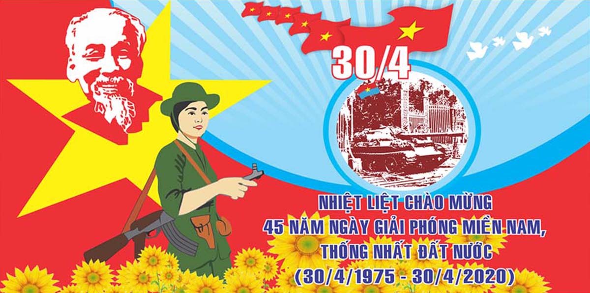 Banner chào mừng ngày giải phóng miền nam thống nhất đất nước file CDR mẫu GP13